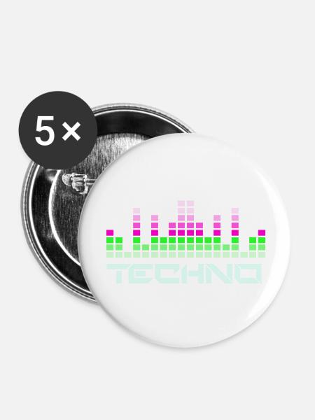 Techno-Musik - Buttons klein 25 mm (5er Pack) - Weiß