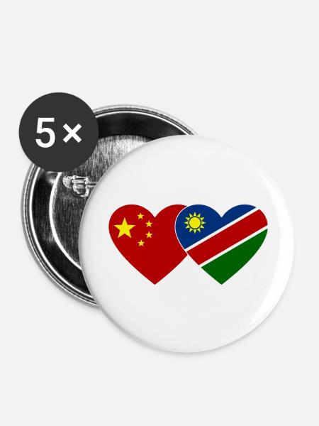 China Namibia Flagge Herz - Buttons klein 25 mm (5er Pack) - Weiß