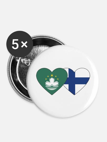 Macau Finnland Flagge Herz - Buttons klein 25 mm (5er Pack) - Weiß