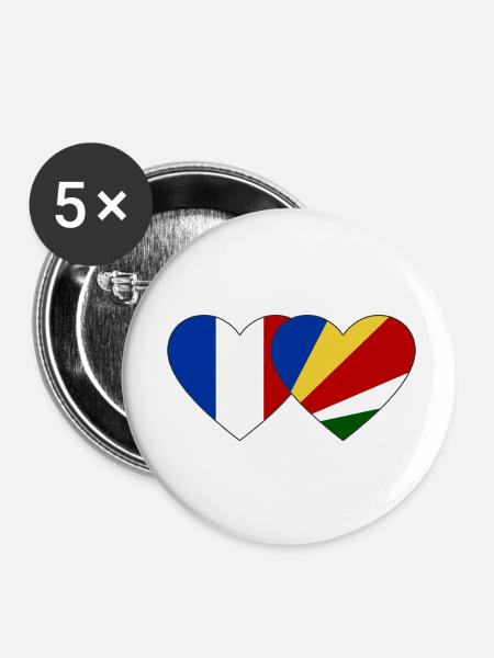 Frankreich Seychellen Flagge Herz - Buttons klein 25 mm (5er Pack) - Weiß