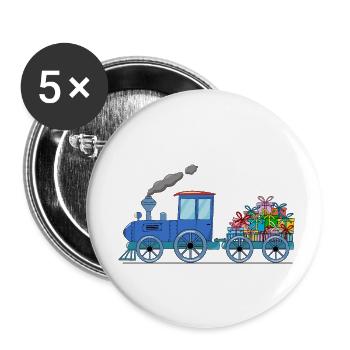 Train pour enfants avec remorque en bleu - Lot de 5 petits badges (25 mm) - blanc - Devant