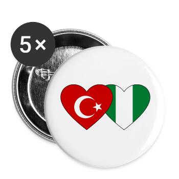 Turkey Nigeria Flag Heart - Buttons small 1''/25 mm (5-pack) - white - Front