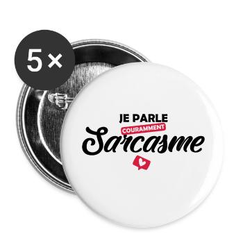 Je parle sarcasme / citation humoristique - Lot de 5 petits badges (25 mm) - blanc - Devant