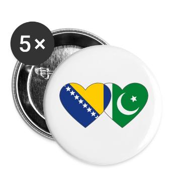 Bosnia Pakistan Flag Heart - Buttons small 1''/25 mm (5-pack) - white - Front