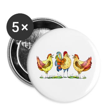 Coq et poule - Lot de 5 petits badges (25 mm) - blanc - Devant