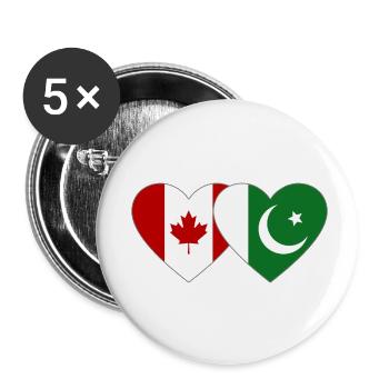Canada Pakistan flag heart - Buttons small 1''/25 mm (5-pack) - white - Front