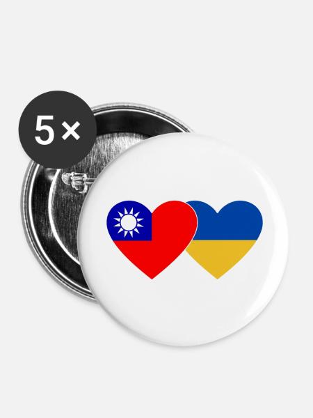 Taiwan Ukraine Flagge - Buttons klein 25 mm (5er Pack) - Weiß