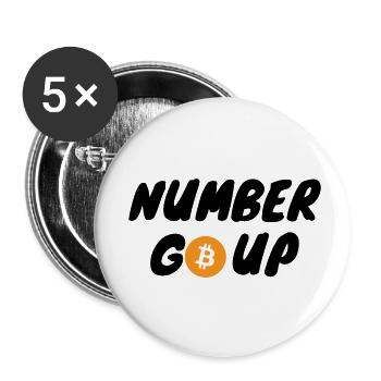Le nombre de crypto-monnaies monte BTC Bitcoin - Lot de 5 petits badges (25 mm) - blanc - Devant