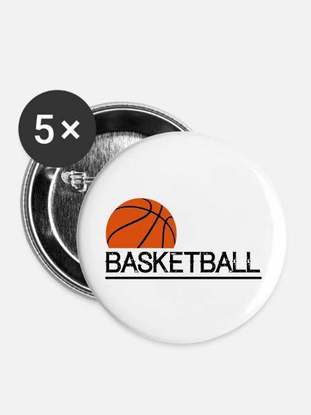 Basketball - Buttons klein 25 mm (5er Pack) - Weiß