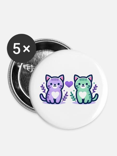 Katzenliebe - Buttons klein 25 mm (5er Pack) - Weiß