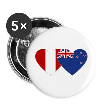 Peru New Zealand Flag Heart - Buttons small 1''/25 mm (5-pack) - white - Front