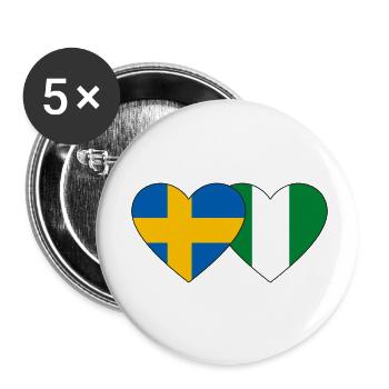 Sweden Nigeria Flag Heart - Buttons small 1''/25 mm (5-pack) - white - Front