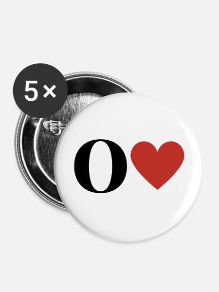 Buchstabe o rotes Herz - Buttons klein 25 mm (5er Pack) - Weiß