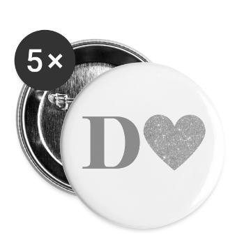 Silver Heart Letter - Buttons small 1''/25 mm (5-pack) - white - Front