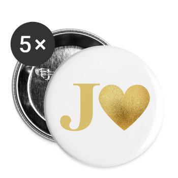 Buchstabe j Goldenes Herz - Buttons klein 25 mm (5er Pack) - Weiß - Vorne