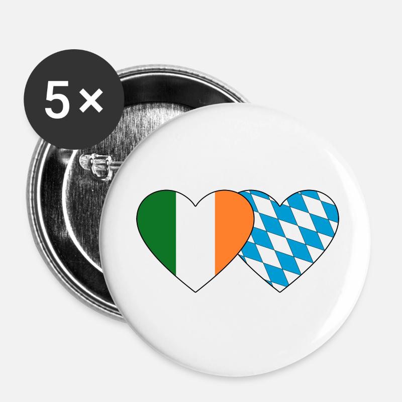 Irland Bayern Flagge Herz - Buttons klein 25 mm (5er Pack) - Weiß