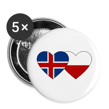 Islande Pologne Drapeau Coeur - Lot de 5 petits badges (25 mm) - blanc - Devant