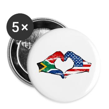 South Africa USA flag hands heart shape used - Buttons small 1''/25 mm (5-pack) - white - Front