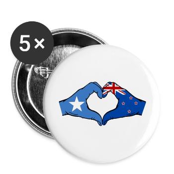 Drapeau de la Nouvelle-Zélande Mains Forme de cœur - Lot de 5 petits badges (25 mm) - blanc - Devant