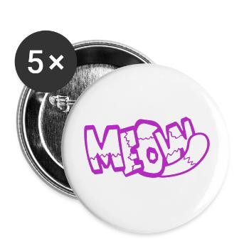 Meow Cat Bande dessinée Texte Meow Citation de dessin animé drôle - Lot de 5 petits badges (25 mm) - blanc - Devant