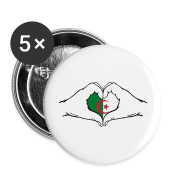 Algerien Flagge Hände Herzform - Buttons klein 25 mm (5er Pack) - Weiß - Vorne