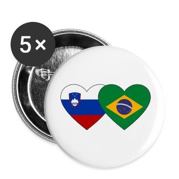 Slovenia Brazil Flag Heart - Buttons small 1''/25 mm (5-pack) - white - Front