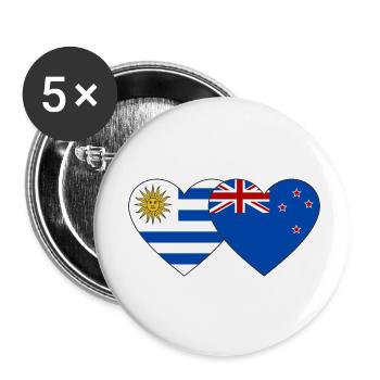 Uruguay Neuseeland Flagge Herz - Buttons klein 25 mm (5er Pack) - Weiß - Vorne