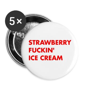 Glace à la fraise - lettrage rouge - Lot de 5 petits badges (25 mm) - blanc - Devant