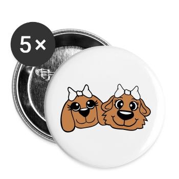 2 Hunde Team Zwei Freunde Freundinnen Paar Crew - Buttons klein 25 mm (5er Pack) - Weiß - Vorne