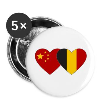 China Belgium Flag Heart - Buttons small 1''/25 mm (5-pack) - white - Front