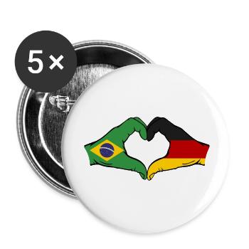 Brazil Germany Flag Hand Heart Shape - Buttons small 1''/25 mm (5-pack) - white - Front