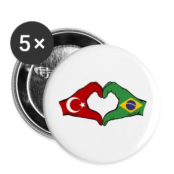 Turkey Brazil Flag Hands Heart Shape - Buttons small 1''/25 mm (5-pack) - white - Front