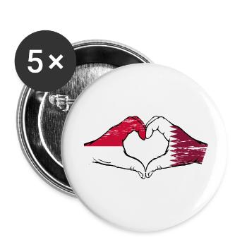 Monaco Qatar Flag Hand Heart Shape Used - Buttons small 1''/25 mm (5-pack) - white - Front