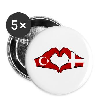 Turkey Denmark Flag Hands Heart Shape - Buttons small 1''/25 mm (5-pack) - white - Front