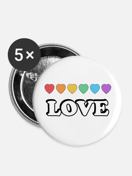 Liebe Regenbogenherzen - Buttons klein 25 mm (5er Pack) - Weiß