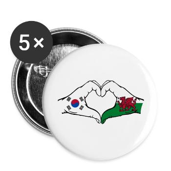 Corée du Sud Pays de Galles Drapeau Mains Coeur Forme - Lot de 5 petits badges (25 mm) - blanc - Devant