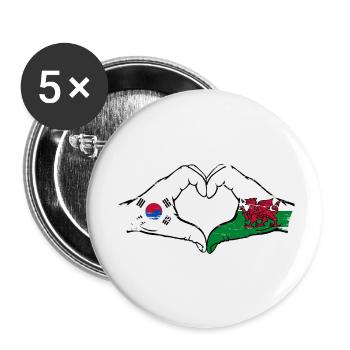 Corée du Sud Drapeau Pays de Galles mains forme de coeur utilisé - Lot de 5 petits badges (25 mm) - blanc - Devant