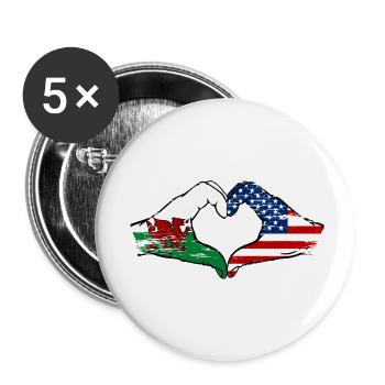 Wales USA flag hands heart shape used - Buttons small 1''/25 mm (5-pack) - white - Front