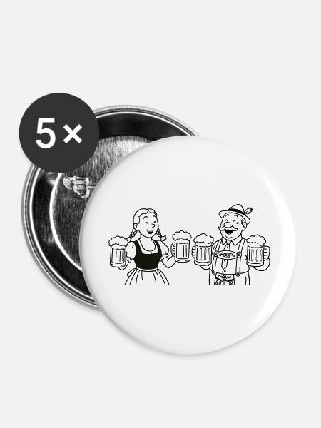 Mr Bier und Frau Bier - Buttons klein 25 mm (5er Pack) - Weiß