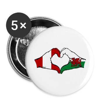 Peru Wales Flag Hands Heart Shape - Buttons small 1''/25 mm (5-pack) - white - Front