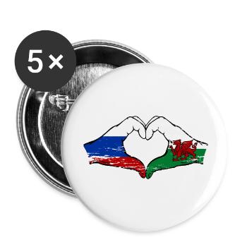 Russland Wales Flagge Hände Herzform used - Buttons klein 25 mm (5er Pack) - Weiß - Vorne