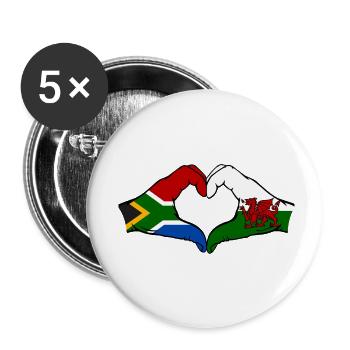 South Africa Wales Flag Hands Heart Shape - Buttons small 1''/25 mm (5-pack) - white - Front