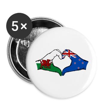 Pays de Galles Nouvelle-Zélande drapeau mains forme coeur - Lot de 5 petits badges (25 mm) - blanc - Devant