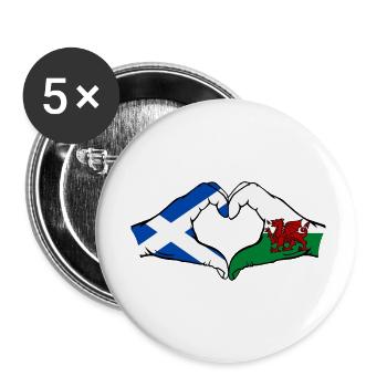 Scotland Wales Flag Hands Heart Shape - Buttons small 1''/25 mm (5-pack) - white - Front