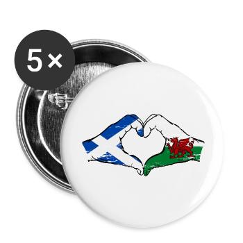 Scotland Wales Flag Hands Heart Shape Used - Buttons small 1''/25 mm (5-pack) - white - Front