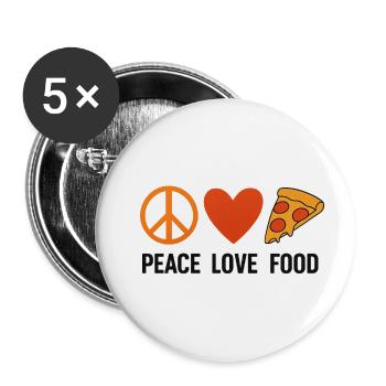 Peace Love Food – Retro Style mit Herz & Pizza - Buttons klein 25 mm (5er Pack) - Weiß - Vorne