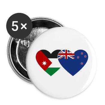 Drapeau de la Jordanie Nouvelle-Zélande Coeur - Lot de 5 petits badges (25 mm) - blanc - Devant
