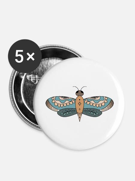 Floral Moth Mandala - Buttons klein 25 mm (5er Pack) - Weiß