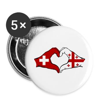 Suisse Géorgie Drapeau Mains Coeur Forme - Lot de 5 petits badges (25 mm) - blanc - Devant
