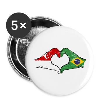 Singapore Brazil Flag Hands Heart Shape Used - Buttons small 1''/25 mm (5-pack) - white - Front